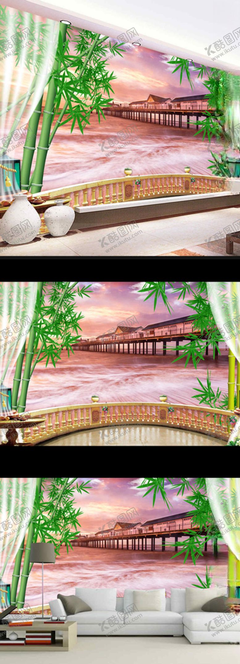 编号：89883109140823365562【酷图网】源文件下载-现代简约海边风景电视背景墙