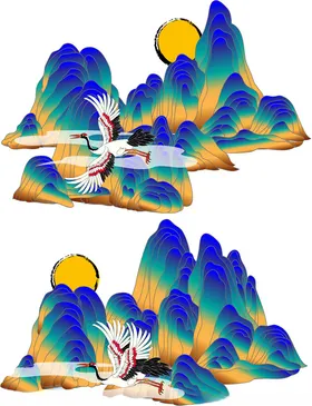 水墨风山水间的人物场景