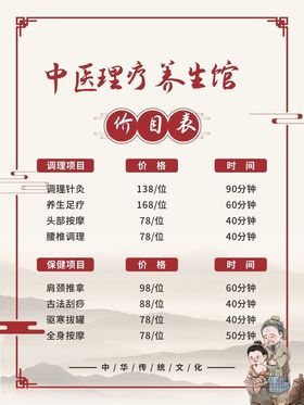 中医理疗养生价目表