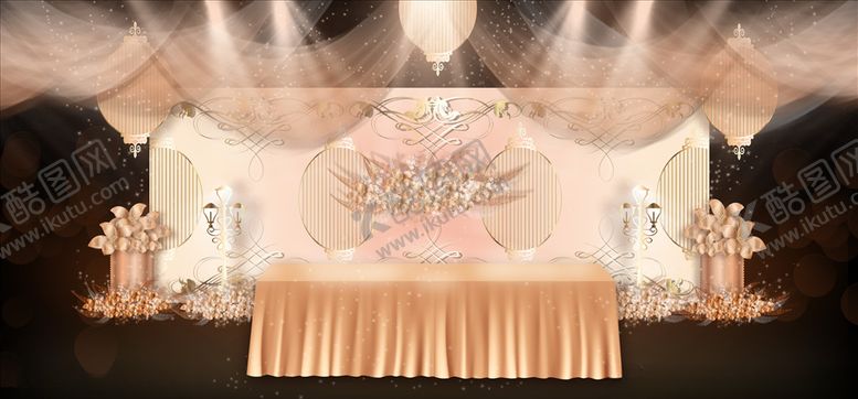 编号：77015010281646482545【酷图网】源文件下载-香槟色唯美欧式婚礼舞台签到迎宾