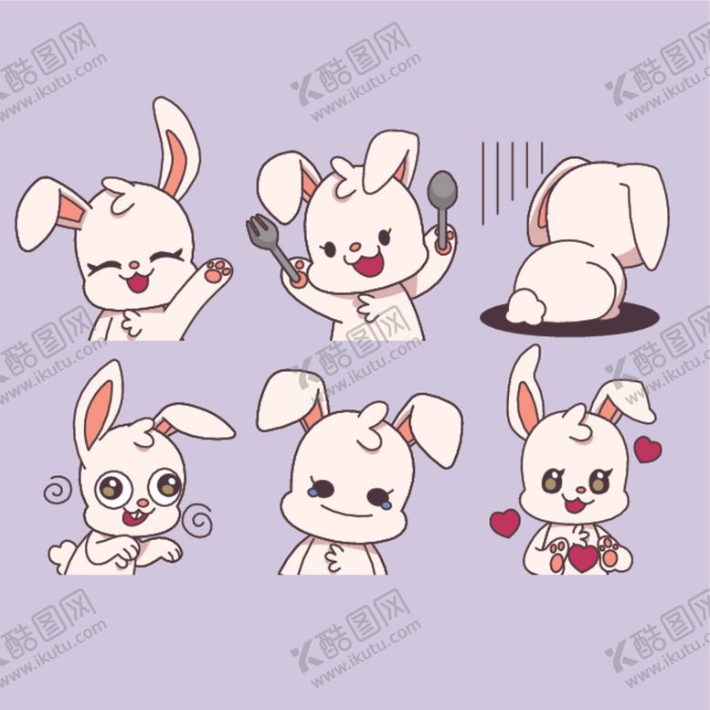 编号：32685901260927513034【酷图网】源文件下载-卡通兔表情插图图片