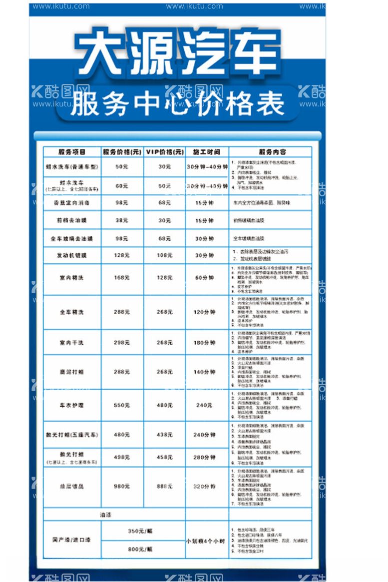 编号：17349602011023297562【酷图网】源文件下载-汽车维修价格表