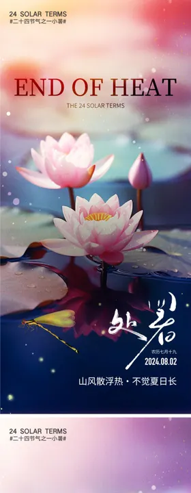 处暑海报荷花荷叶二十四节气夏天