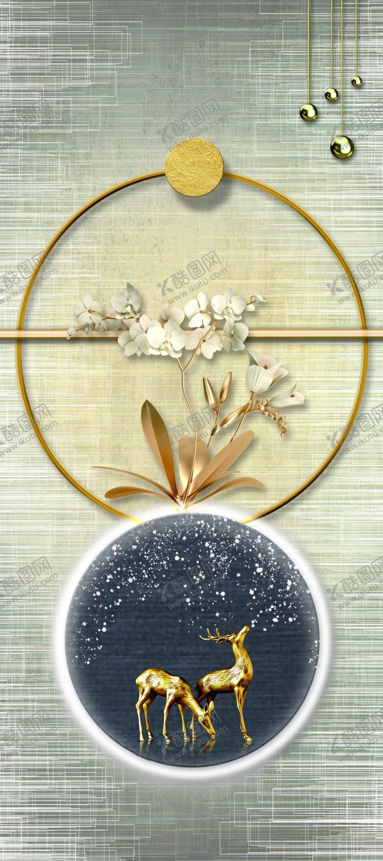 编号：85411511241911261403【酷图网】源文件下载-中式风麋鹿花卉装饰图案
