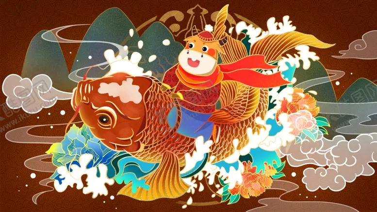 编号：57060704211337542909【酷图网】源文件下载-手绘牛年国潮牛年