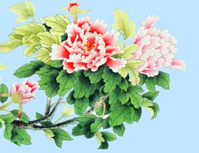 牡丹花树叶草叶子纹草