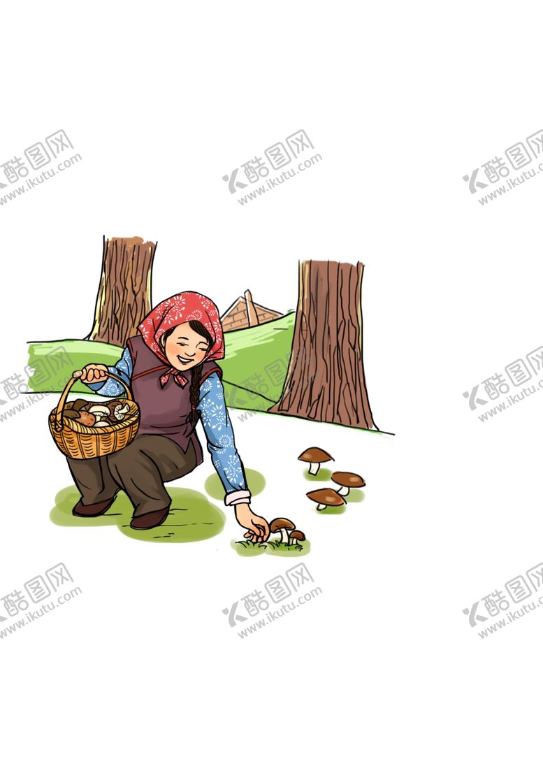 编号：17385909221611263147【酷图网】源文件下载-采蘑菇食品食品插画食品插