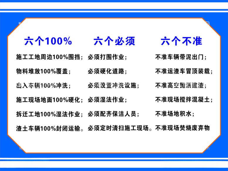 编号：58483012181538221890【酷图网】源文件下载-工地标牌六个必须