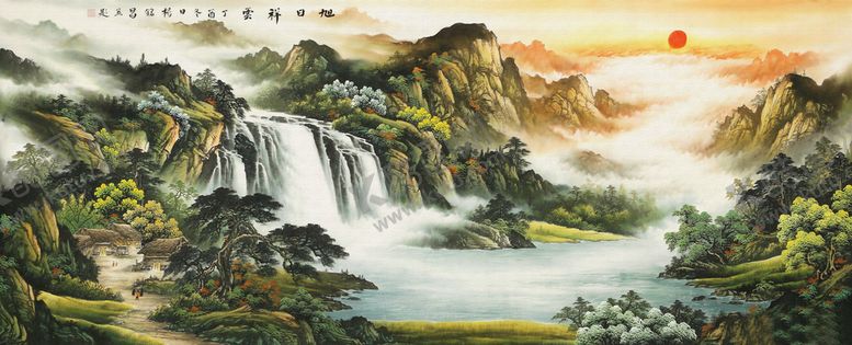 编号：91035409222318303074【酷图网】源文件下载-旭日祥云江山如画装饰画