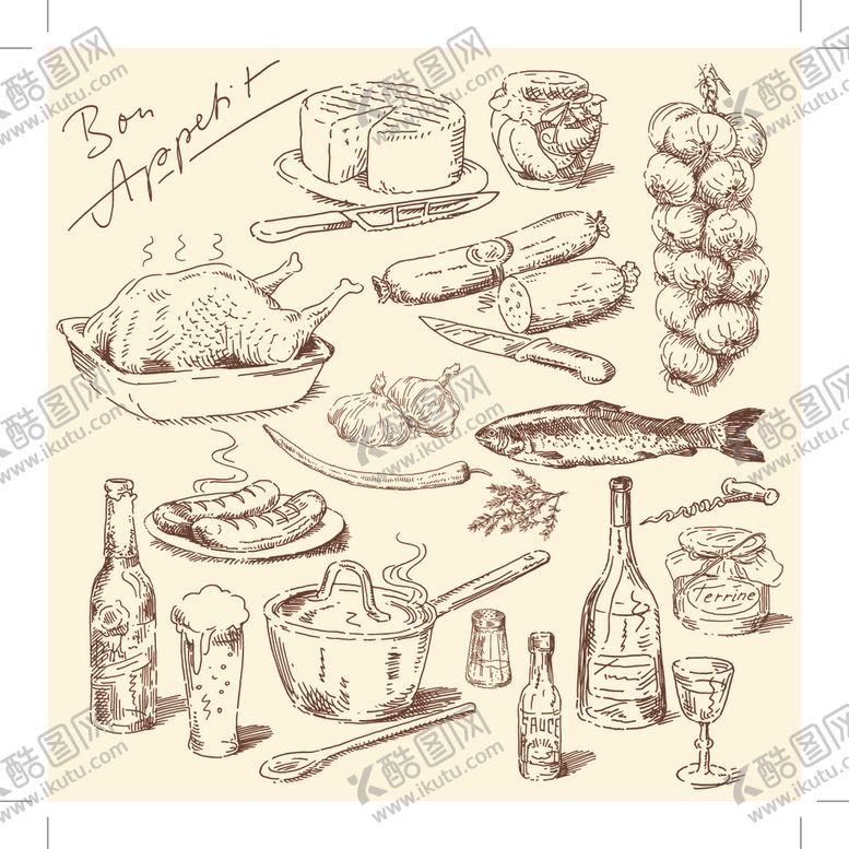 编号：55101607071200105400【酷图网】源文件下载-欧洲精细手绘食物素材
