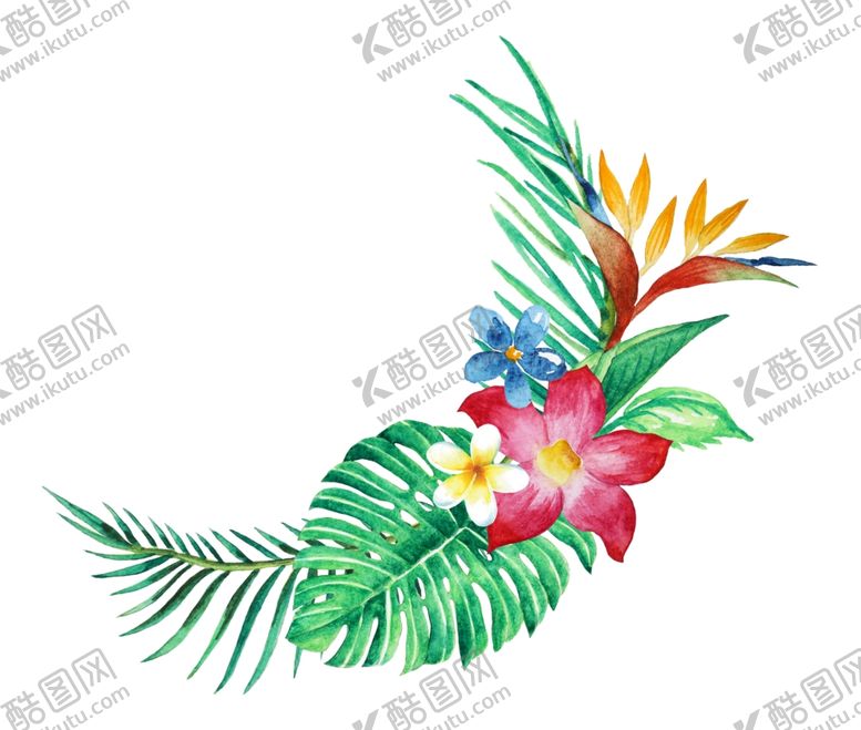 编号：44195407091200489550【酷图网】源文件下载-夏日水彩植物装饰图案