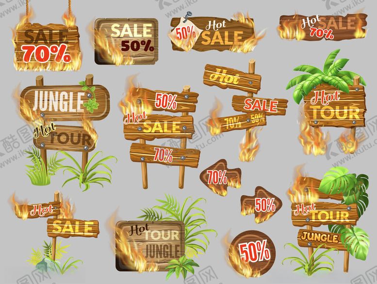编号：84360710310109092189【酷图网】源文件下载-复古风木质促销指示牌集合