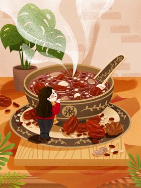 腊八节粥主题抢年货粥挂画