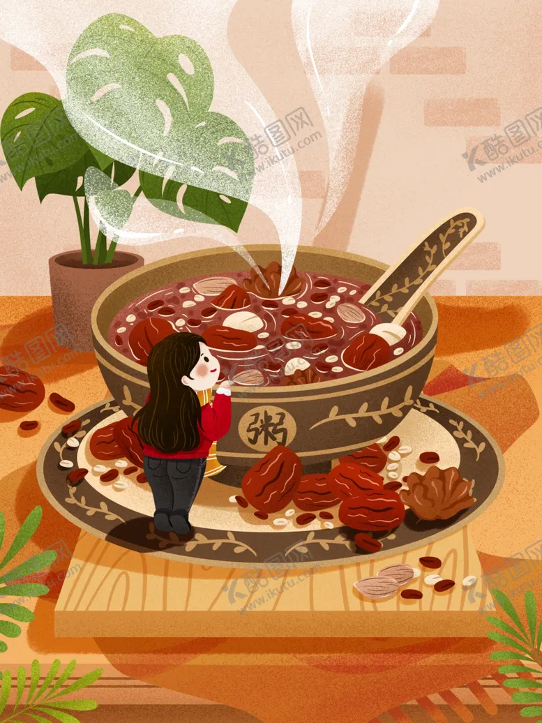 腊八节粥主题抢年货粥挂画
