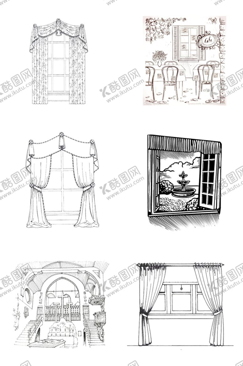 编号：96706509240808553165【酷图网】源文件下载-黑白素描窗户