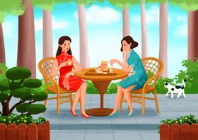 女性养生插画之花茶
