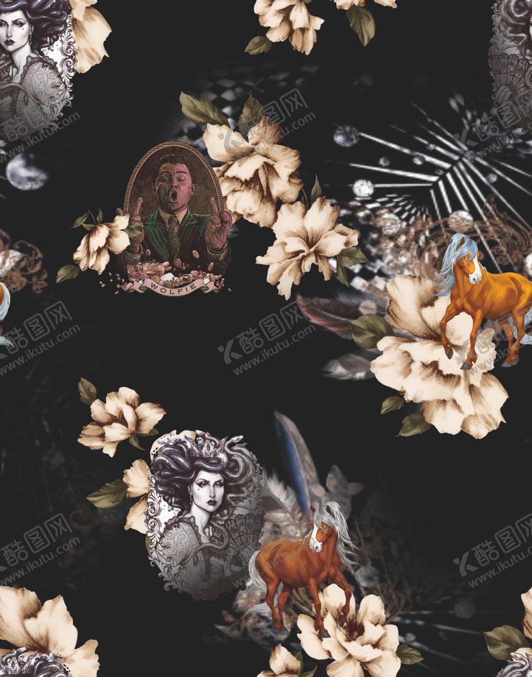 编号：86953009291756297110【酷图网】源文件下载-人物花黑底