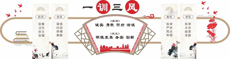 编号：40635411302220322804【酷图网】源文件下载-三风一训中式文化墙