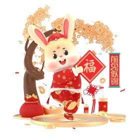  3D卡通新年兔年春节新春兔子