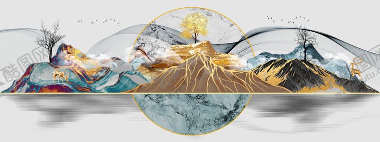 编号：62378910031214506461【酷图网】源文件下载-新中式渐变线条鎏金金色装饰画