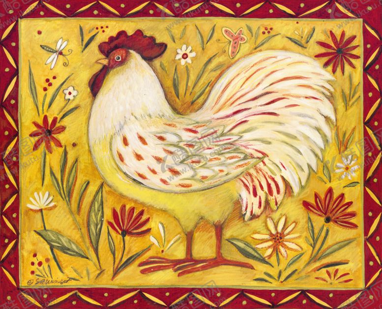 编号：75146610102121222882【酷图网】源文件下载-手绘插画公鸡海报招贴油画