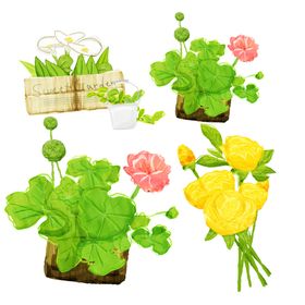 水彩花卉植物三联挂画装饰画