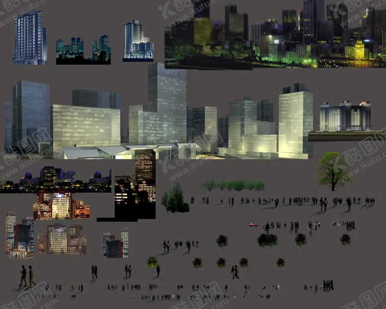 编号：97558907011109074113【酷图网】源文件下载-建筑背景素材夜景人物亮化树