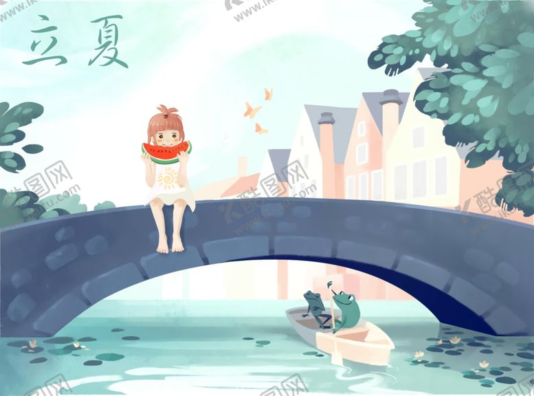 编号：15721907121744395631【酷图网】源文件下载-夏天桥边孩子吃西瓜