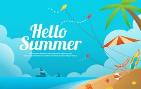 夏日海滩度假创意插画