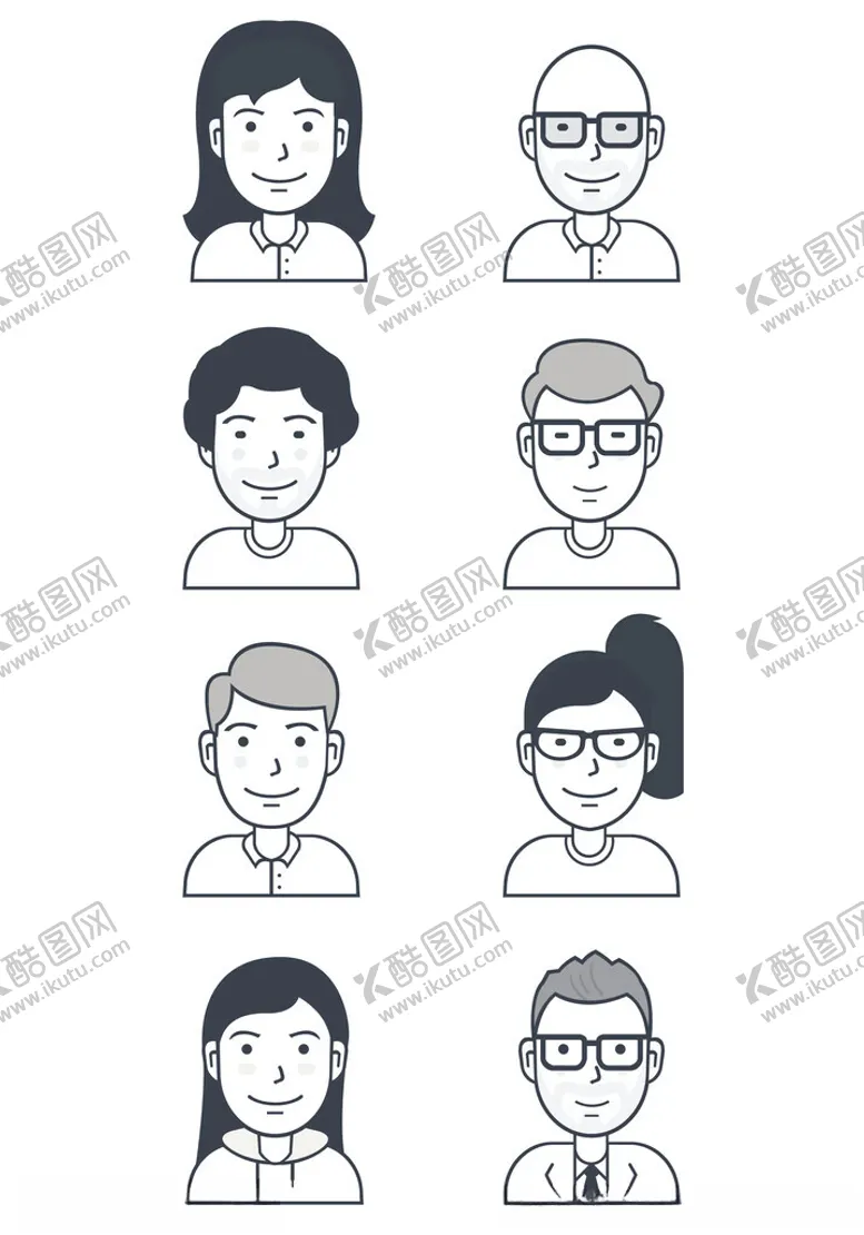 编号：22319402270939258468【酷图网】源文件下载-黑白卡通头像元素