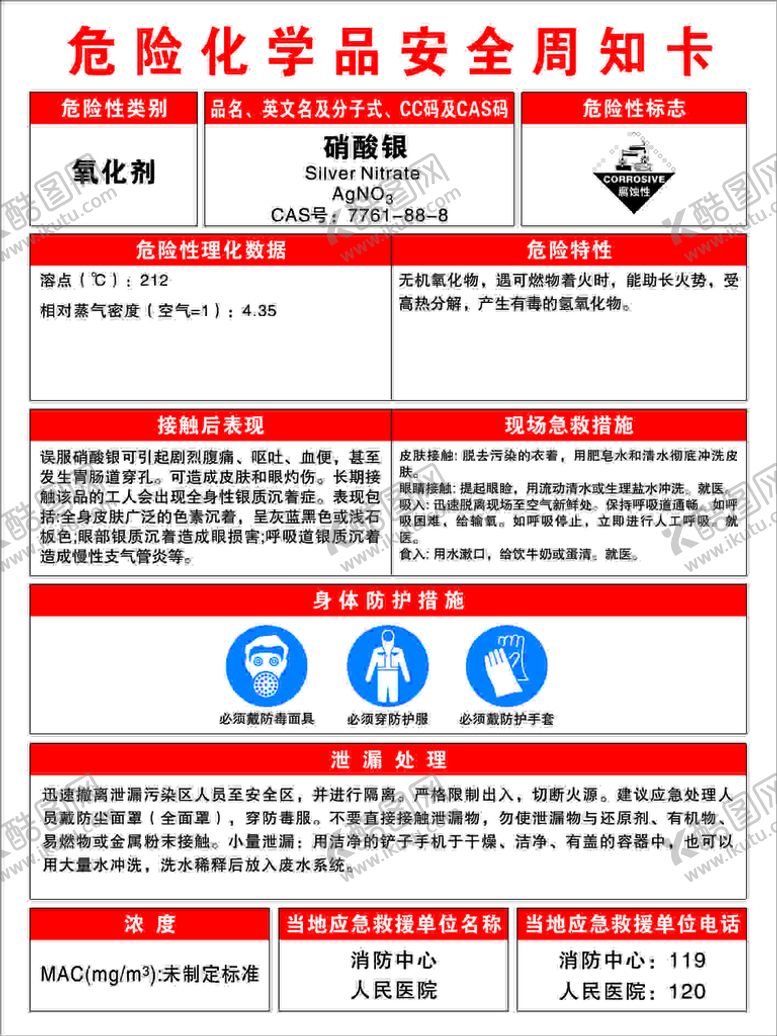 编号：76941911210259526763【酷图网】源文件下载-硝酸银危险化学品安全周知卡