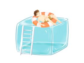 冰块游泳夏季插画卡通海报素材
