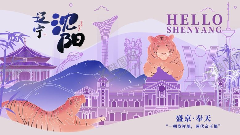 编号：65234810030024177790【酷图网】源文件下载-梦幻手绘风沈阳文旅城市宣传展板