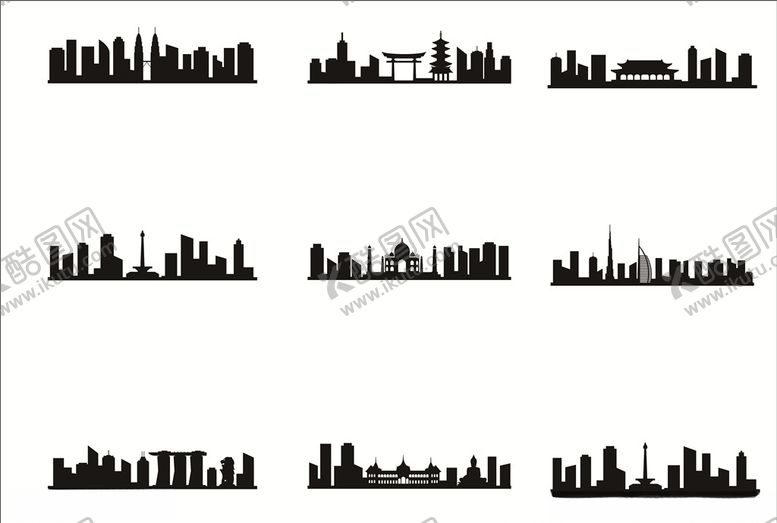 编号：32324509291724566017【酷图网】源文件下载-手绘黑色城市建筑剪影素材