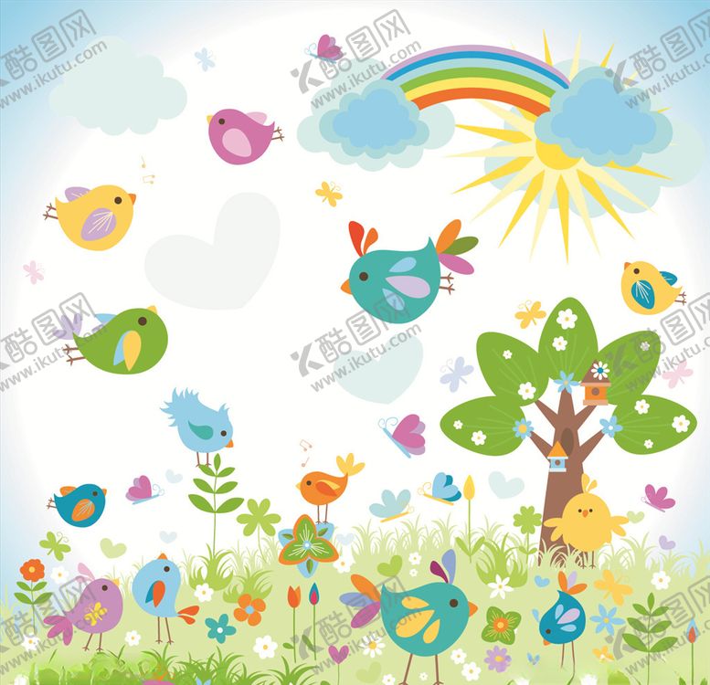 编号：62692810162032535832【酷图网】源文件下载-矢量小鸟草地