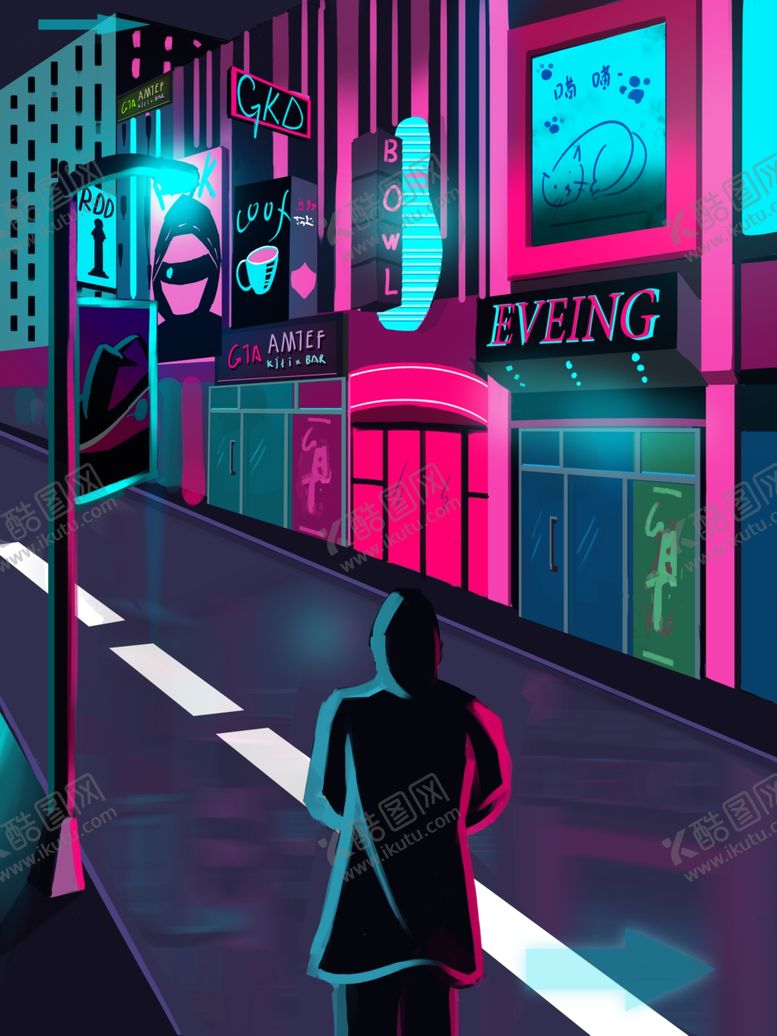 编号：31960709280802293554【酷图网】源文件下载-赛博朋克街区插画