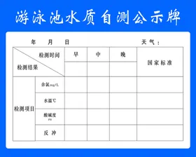 游泳池水质自测公示牌