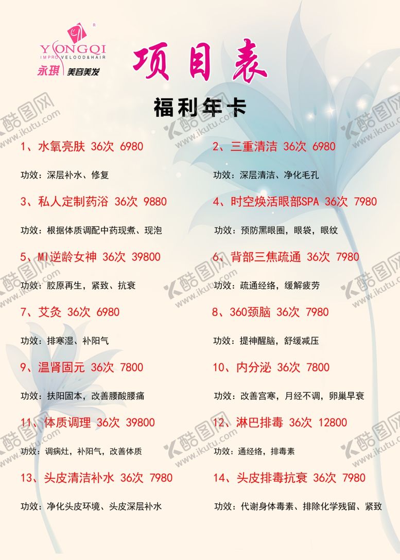 编号：54699412182024208442【酷图网】源文件下载-美容美发项目表