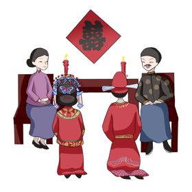 卡通新郎新娘拜堂
