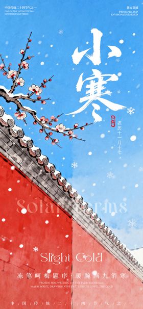 小寒节气红墙海报