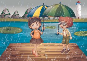 卡通雨季儿童