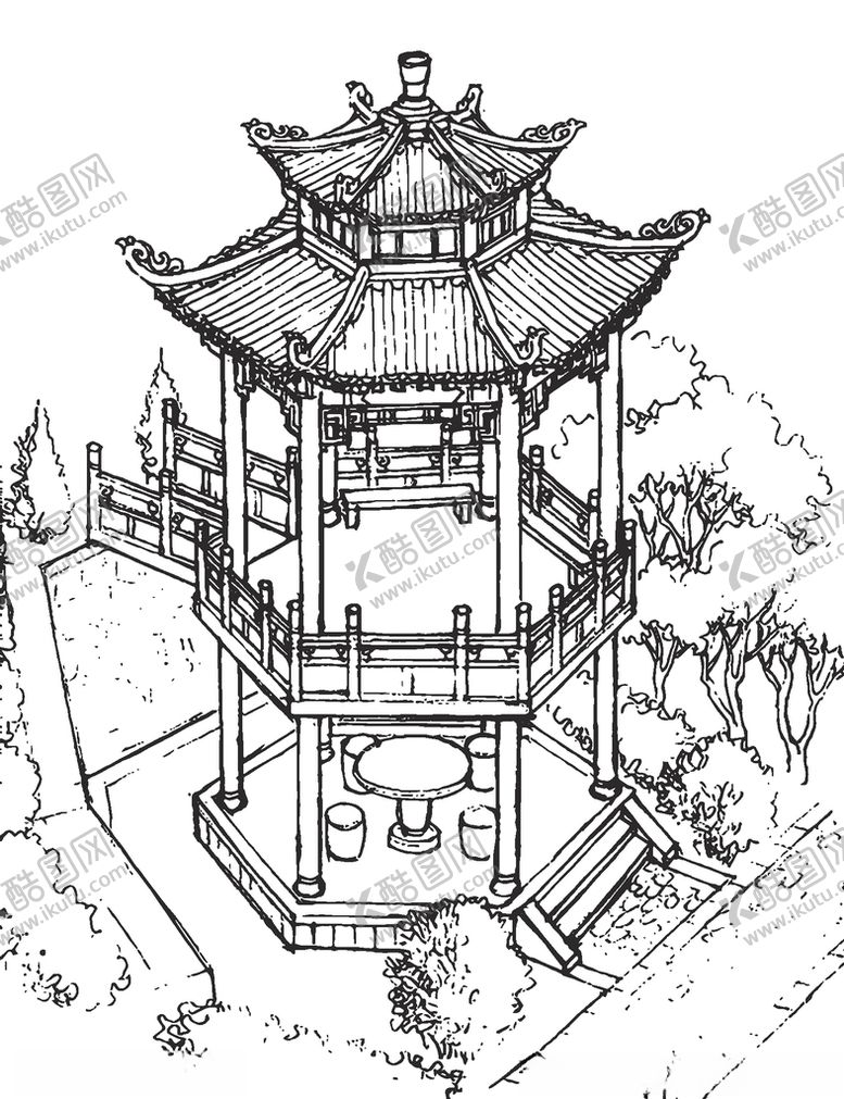 编号：65978004220251365255【酷图网】源文件下载-亭子线稿
