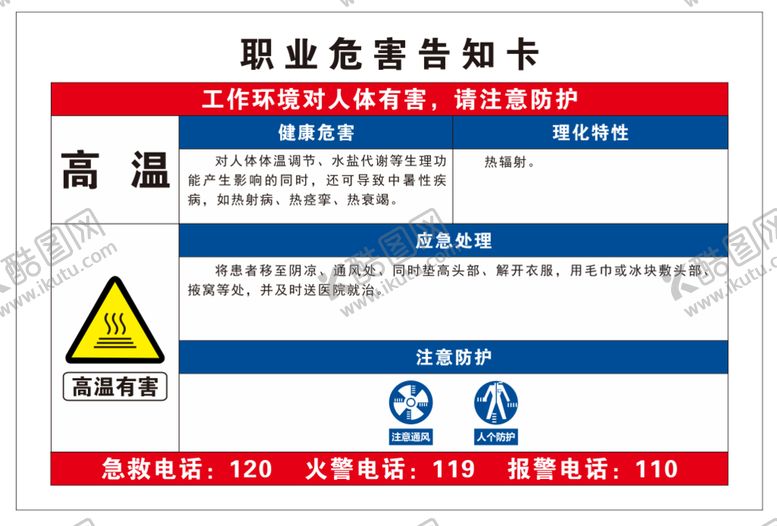 编号：03814910092228541785【酷图网】源文件下载-职业危害告知卡高温