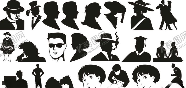 编号：52773909290206071378【酷图网】源文件下载-人像剪影矢量图