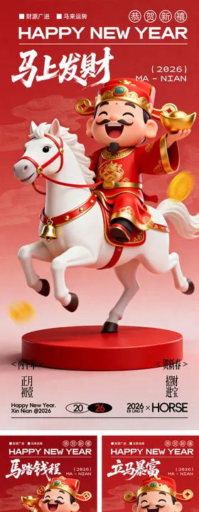 马年新年迎财神海报