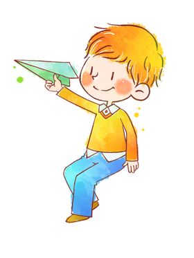 卡通小孩玩纸飞机