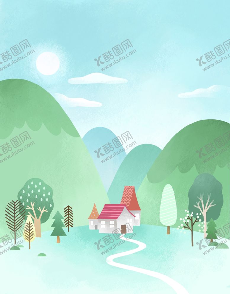 编号：46826609241051549183【酷图网】源文件下载-唯美浪漫树林风景小屋插画