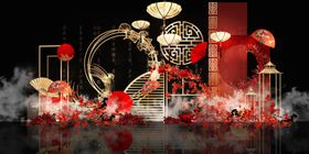 红金色中式高端大气婚礼平面果图