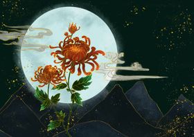 牡丹国风传统插画卡通背景素材