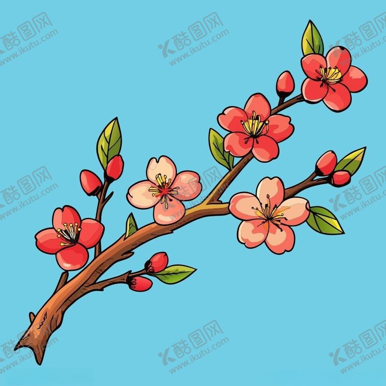 编号：91348602211410413796【酷图网】源文件下载-卡通风格的桃花树枝